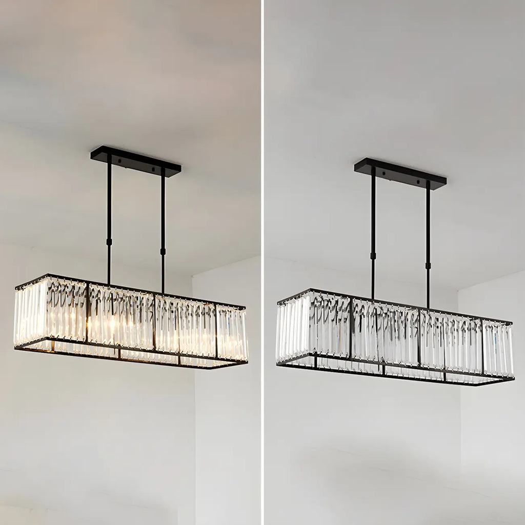 Suspension rectangulaire de luxe en cristal doré pour îlot de lumière