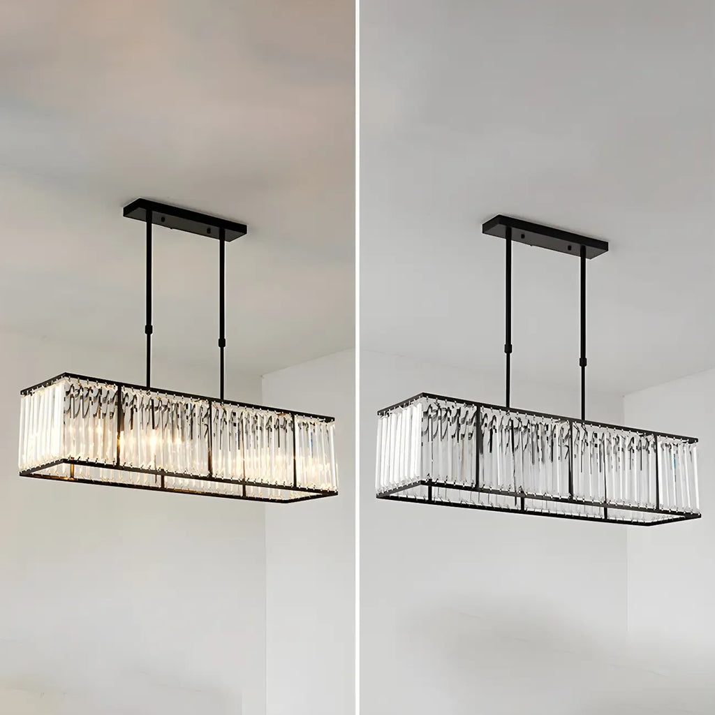 Suspension rectangulaire de luxe en cristal doré pour îlot de lumière