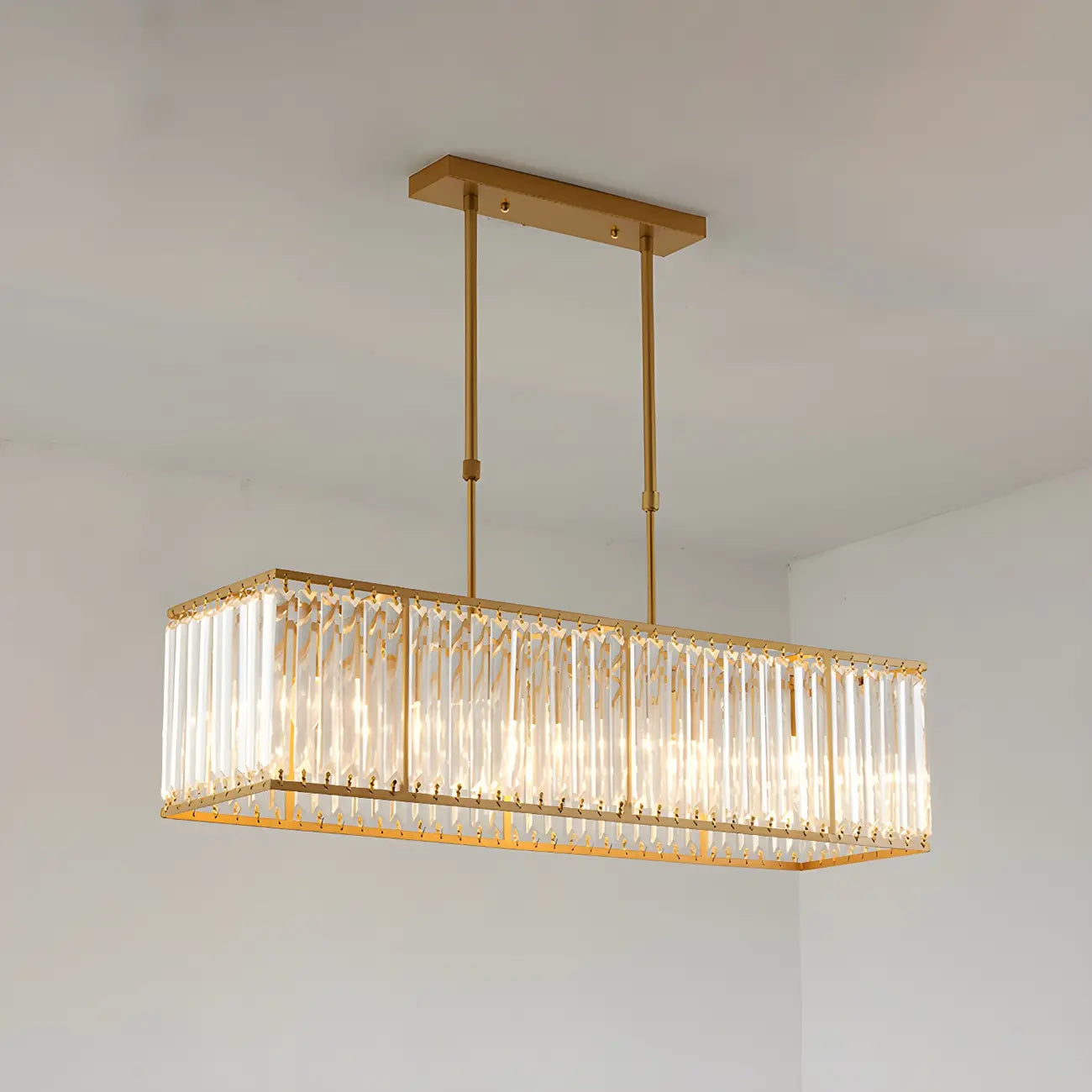 Suspension rectangulaire de luxe en cristal doré pour îlot de lumière