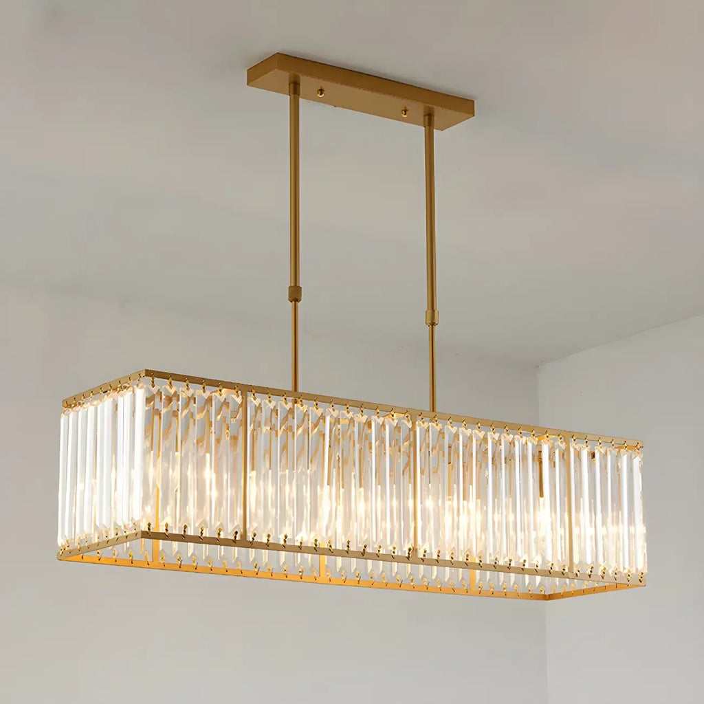 Suspension rectangulaire de luxe en cristal doré pour îlot de lumière