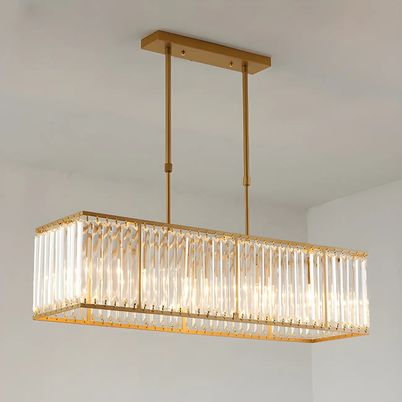 Suspension rectangulaire de luxe en cristal doré pour îlot de lumière