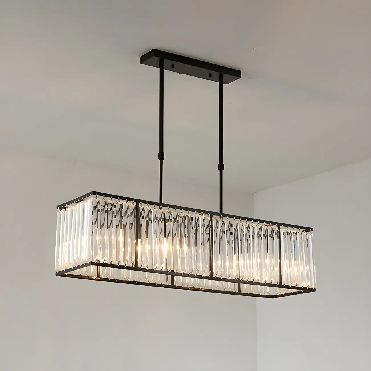 Suspension rectangulaire de luxe en cristal doré pour îlot de lumière