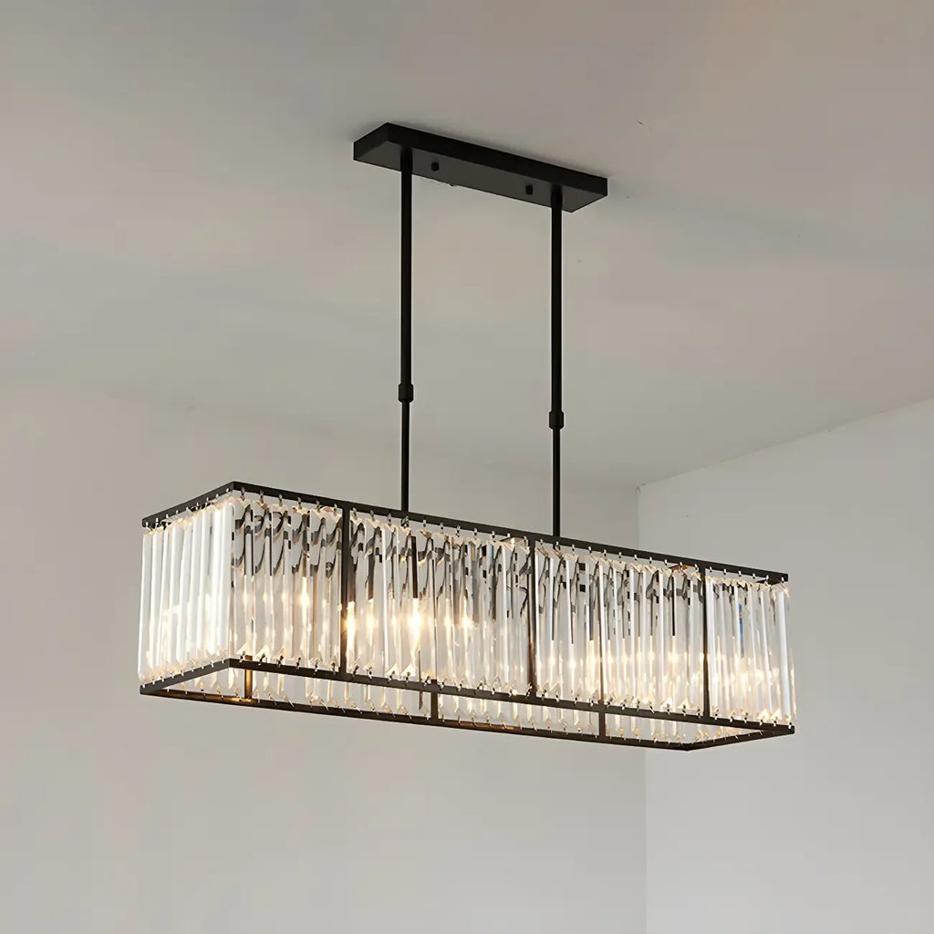Suspension rectangulaire de luxe en cristal doré pour îlot de lumière