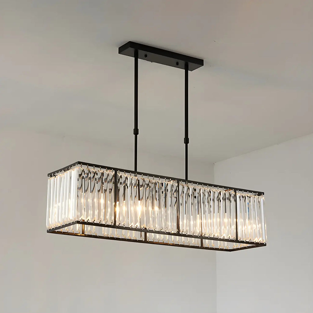 Suspension rectangulaire de luxe en cristal doré pour îlot de lumière