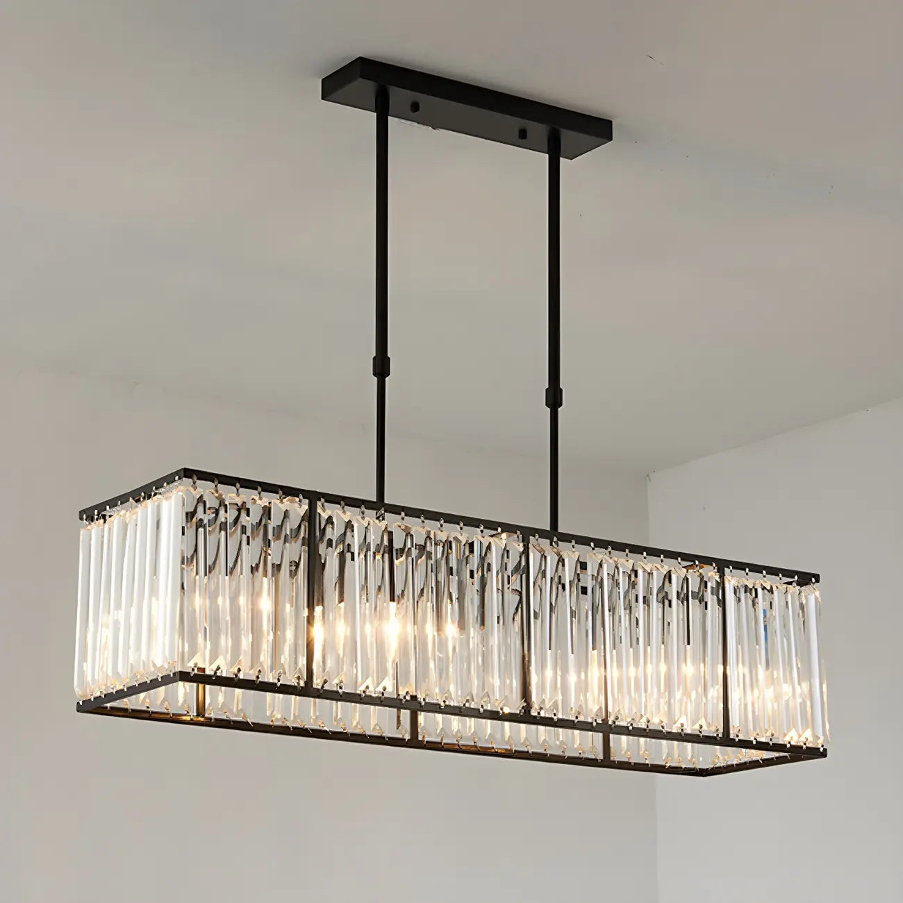 Suspension rectangulaire de luxe en cristal doré pour îlot de lumière