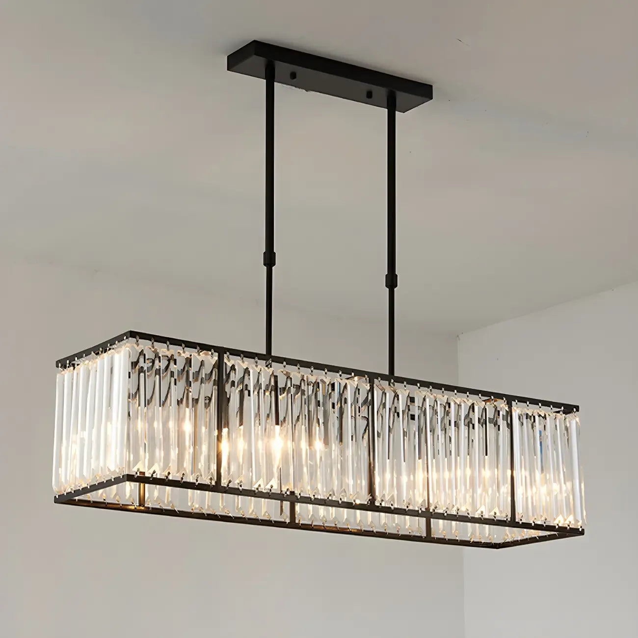 Suspension rectangulaire de luxe en cristal doré pour îlot de lumière
