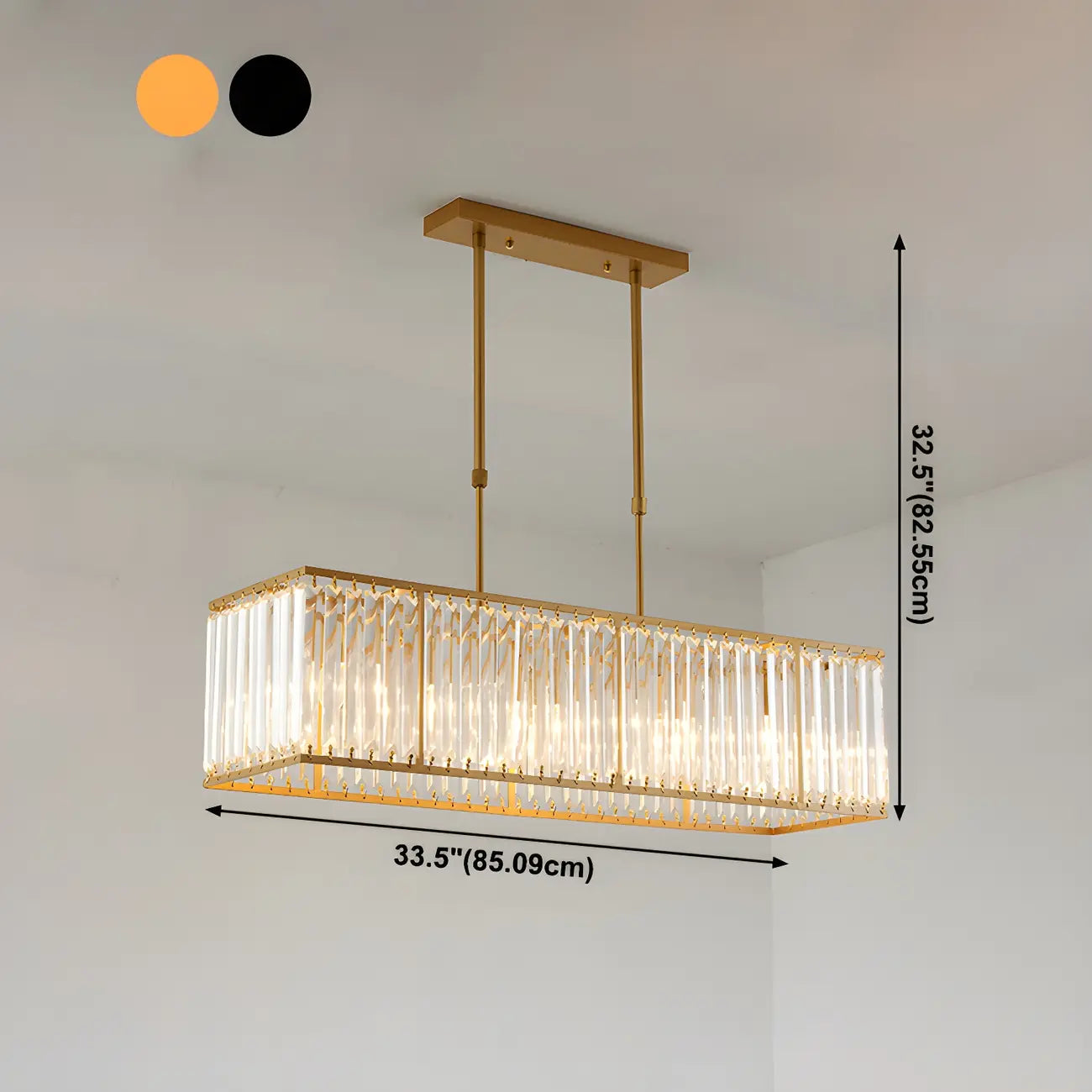Suspension rectangulaire de luxe en cristal doré pour îlot de lumière