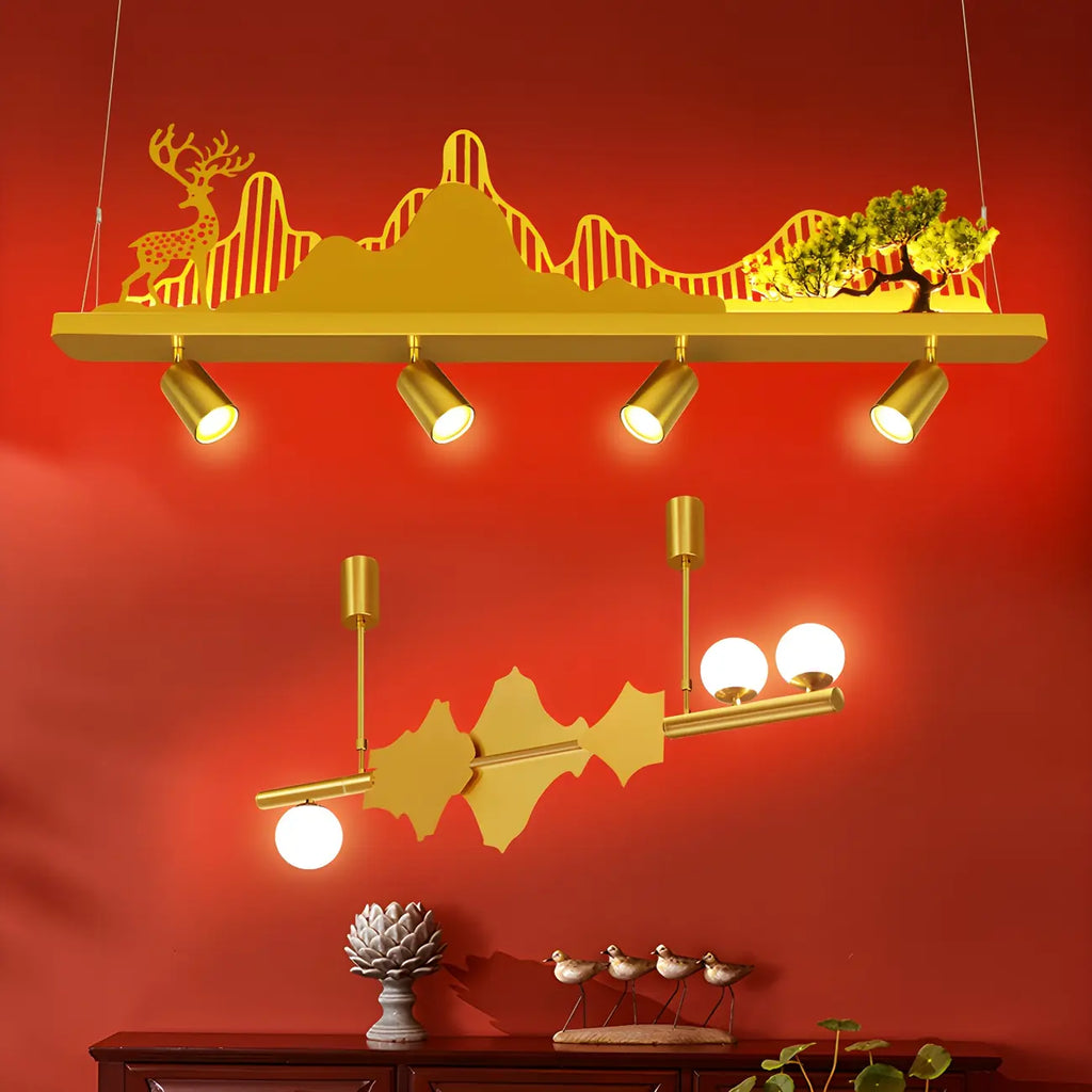 Applique murale abstraite moderne en métal doré à 3/4 lumières