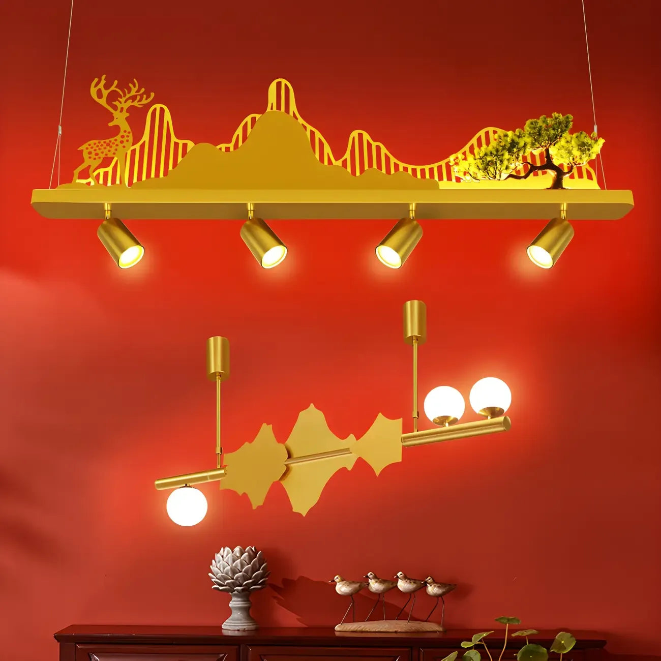 Applique murale abstraite moderne en métal doré à 3/4 lumières