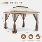 Cozywor Tonnelle escamotable en acier de 3,35 m x 3,35 m avec moustiquaire