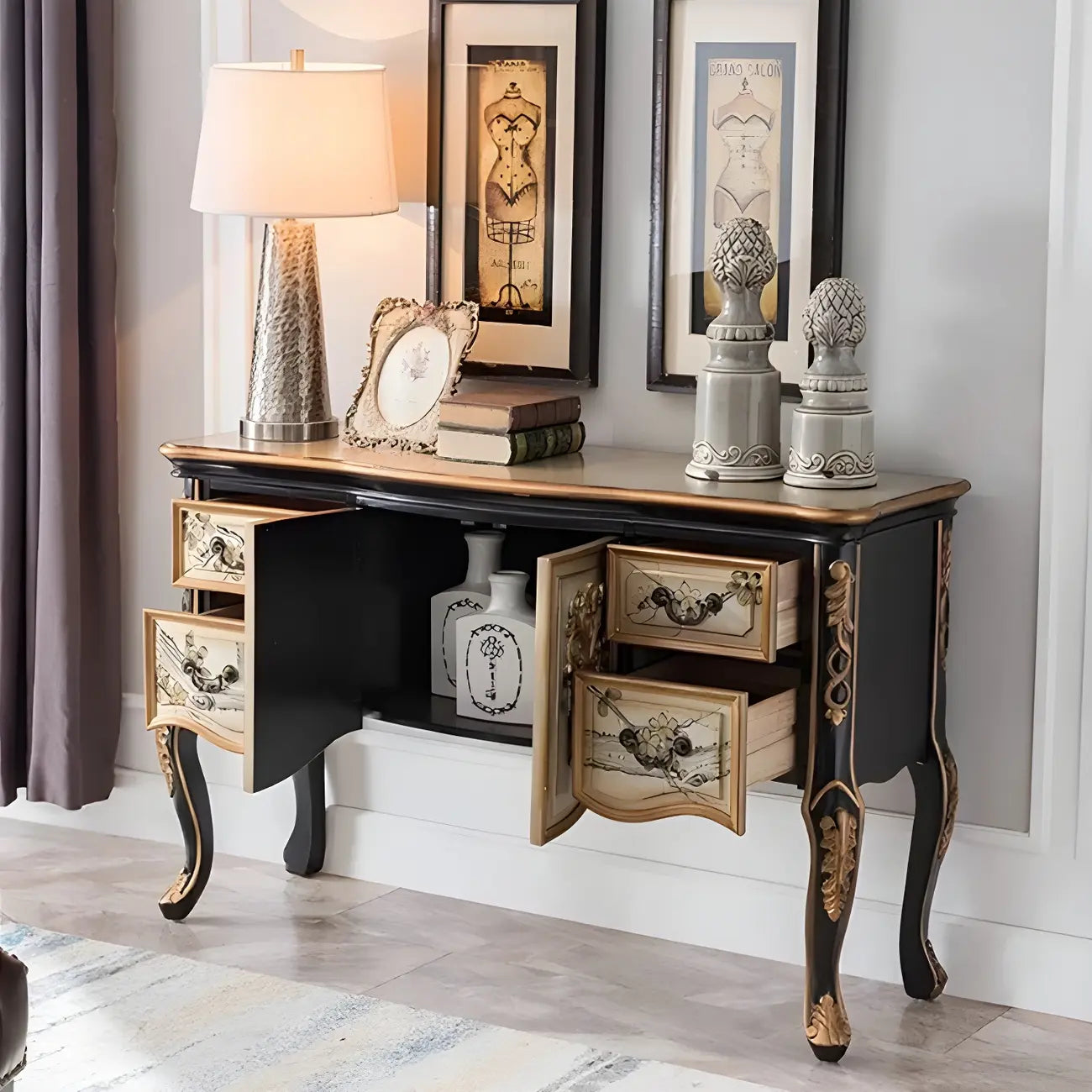 Console de rangement en bois de style français avec tiroirs