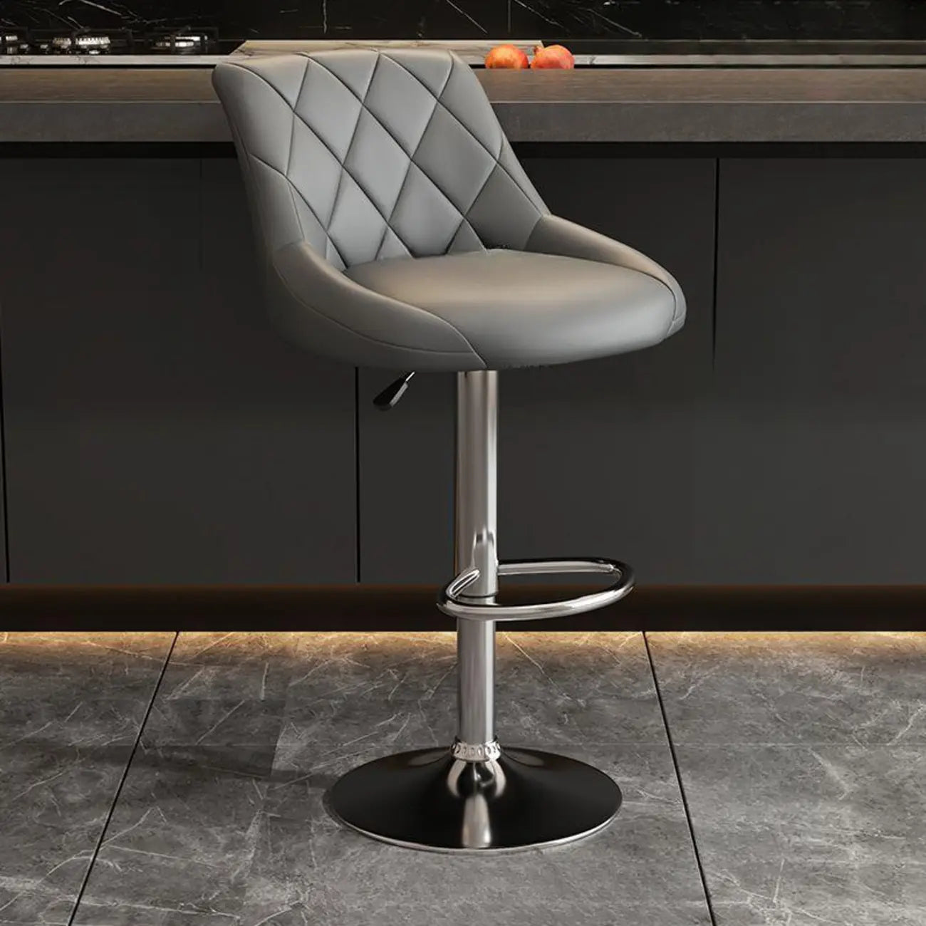 Tabouret de bar pivotant capitonné à losanges, réglable, en cuir PU noir et rouge