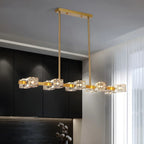Lampadario da isola rettangolare in cristallo regolabile oro/nero