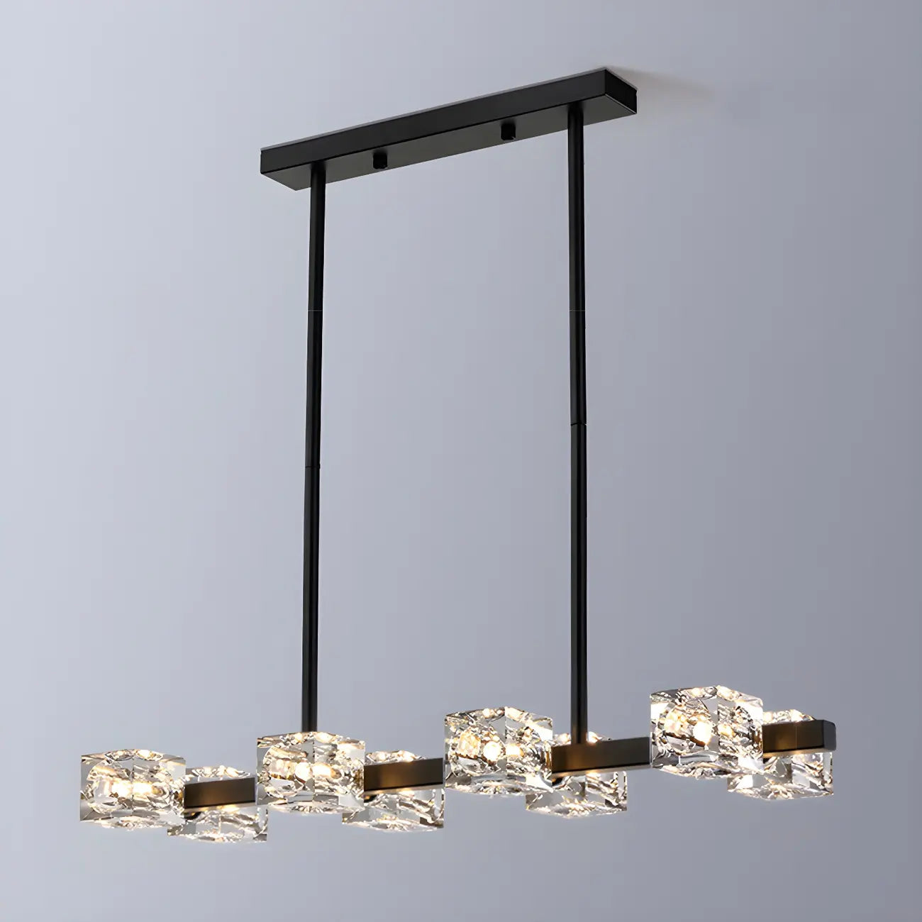 Lampadario da isola rettangolare in cristallo regolabile oro/nero