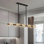 Lampadario da isola rettangolare in cristallo regolabile oro/nero