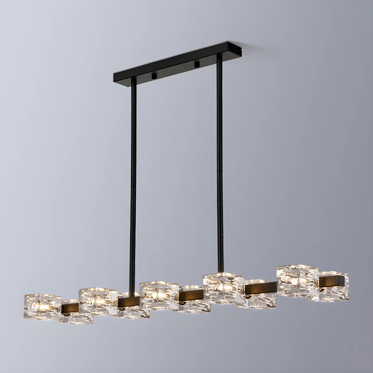 Lampadario da isola rettangolare in cristallo regolabile oro/nero