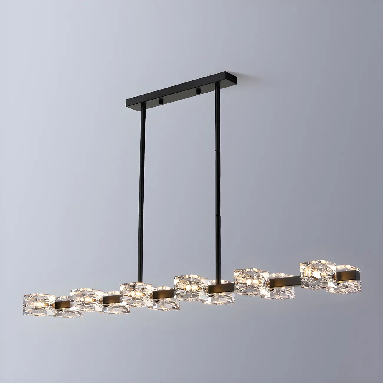 Lampadario da isola rettangolare in cristallo regolabile oro/nero