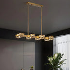 Lampadario da isola rettangolare in cristallo regolabile oro/nero