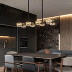 Lampadario da isola rettangolare in cristallo regolabile oro/nero