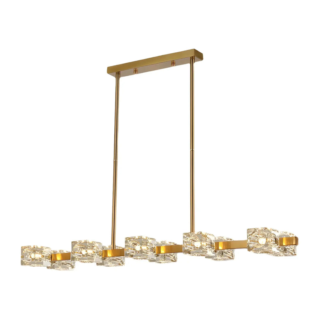Lampadario da isola rettangolare in cristallo regolabile oro/nero