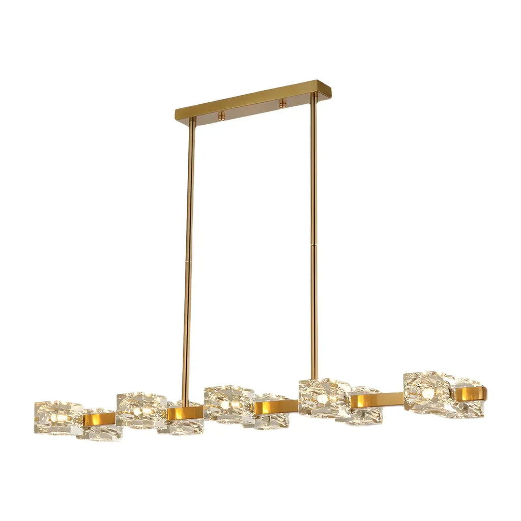Lampadario da isola rettangolare in cristallo regolabile oro/nero
