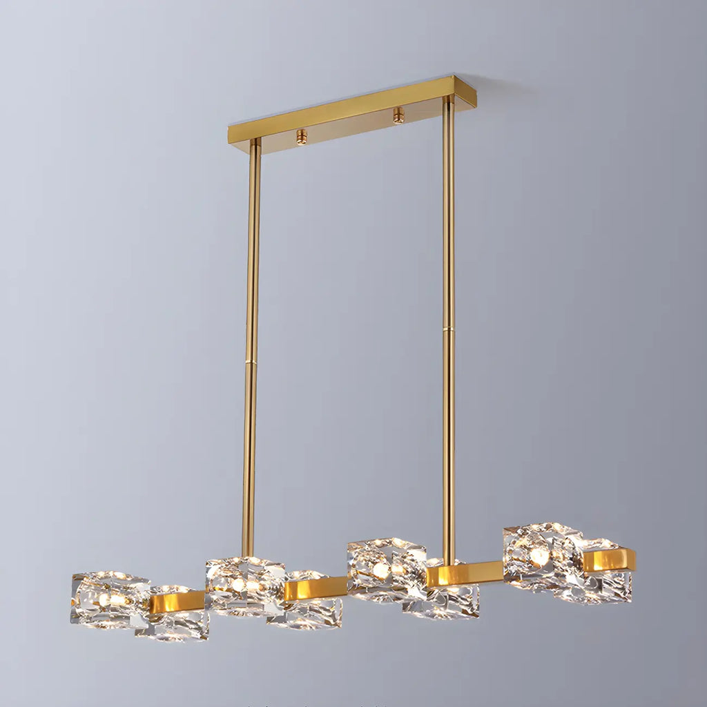Lampadario da isola rettangolare in cristallo regolabile oro/nero