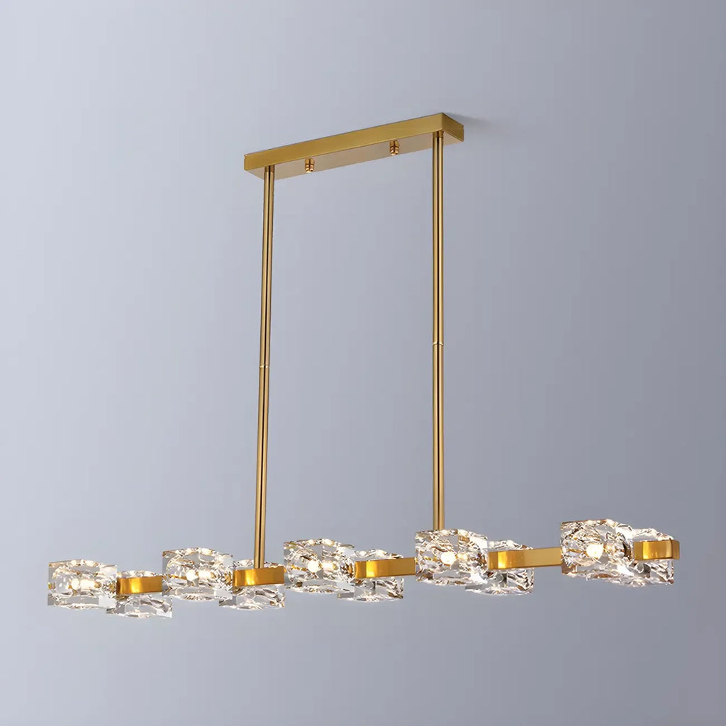 Lampadario da isola rettangolare in cristallo regolabile oro/nero