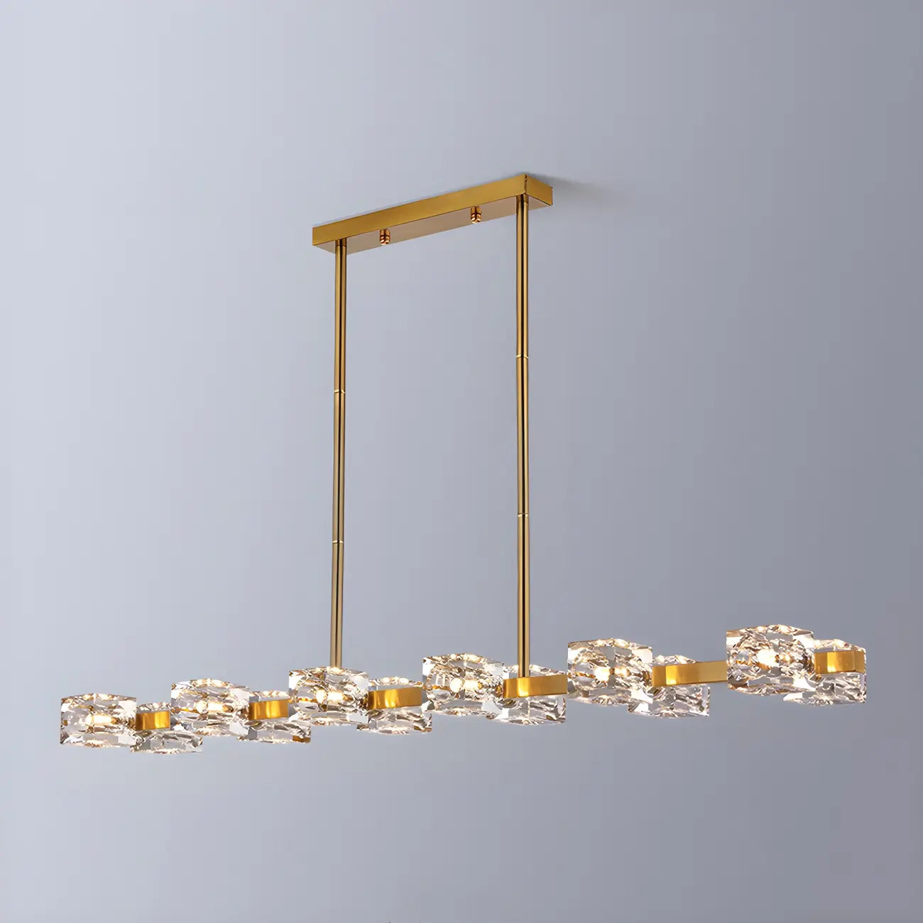 Lampadario da isola rettangolare in cristallo regolabile oro/nero
