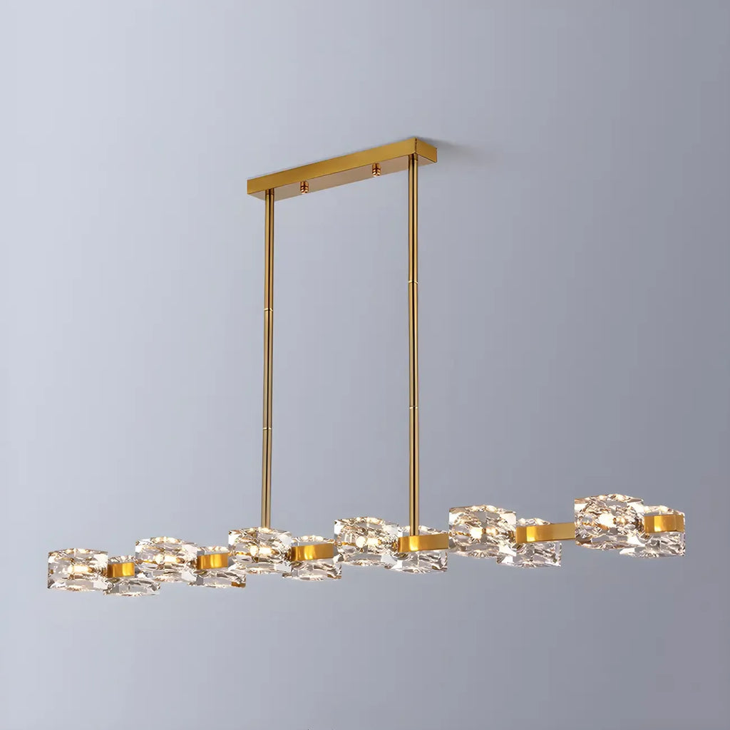 Lampadario da isola rettangolare in cristallo regolabile oro/nero