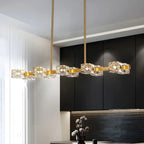 Lampadario da isola rettangolare in cristallo regolabile oro/nero