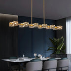 Lampadario da isola rettangolare in cristallo regolabile oro/nero