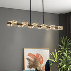 Lampadario da isola rettangolare in cristallo regolabile oro/nero
