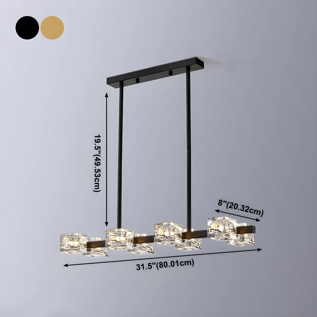 Lampadario da isola rettangolare in cristallo regolabile oro/nero