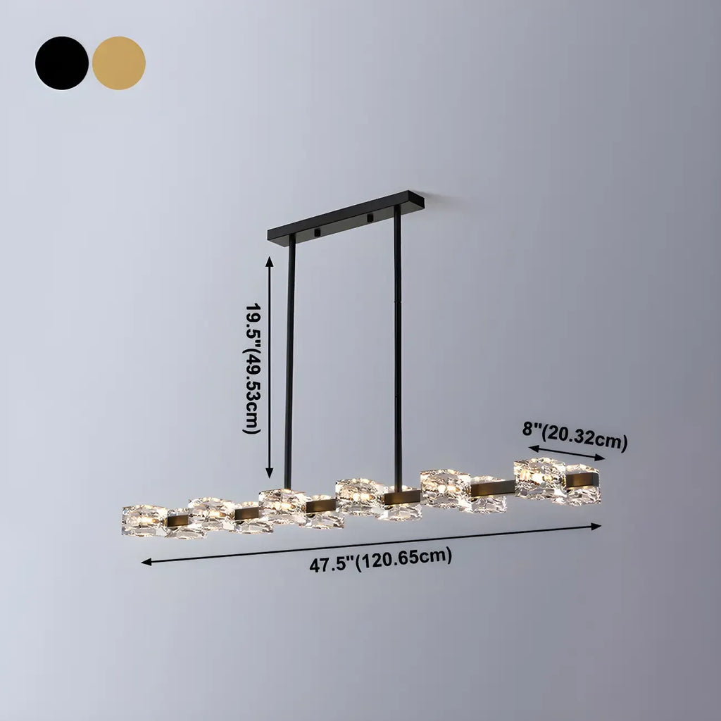 Lampadario da isola rettangolare in cristallo regolabile oro/nero