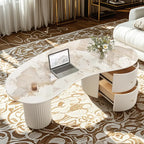 Table basse ovale blanche minimaliste standard avec 2 tiroirs