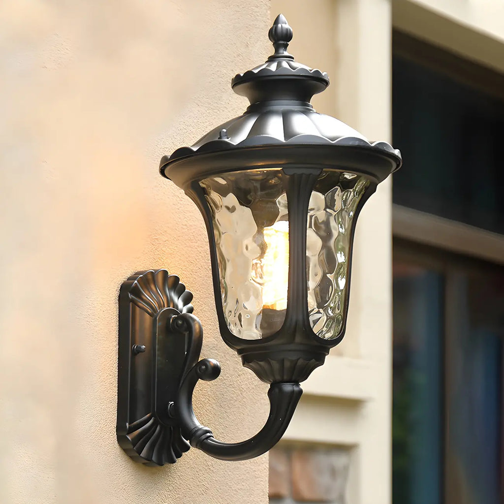 Applique da esterno in metallo nero e vetro anticato