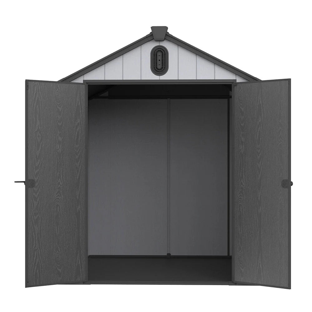 Abri de jardin en résine plastique tout temps avec plancher, dimensions : 1,83 m x 1,22 m / 1,83 m x 2,44 m / 2,44 m x 1,83 m / 2,44 m x 3,05 m.