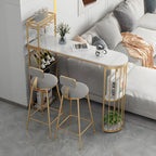Tables de bar avec porte-bouteilles en fer imitation marbre doré glamour
