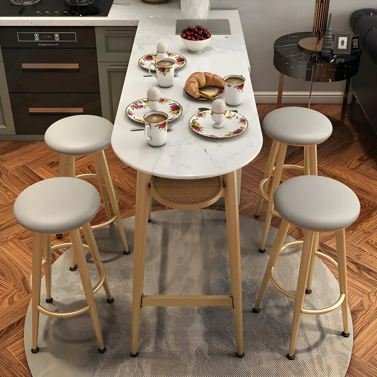 Table haute Glam Stone en métal doré
