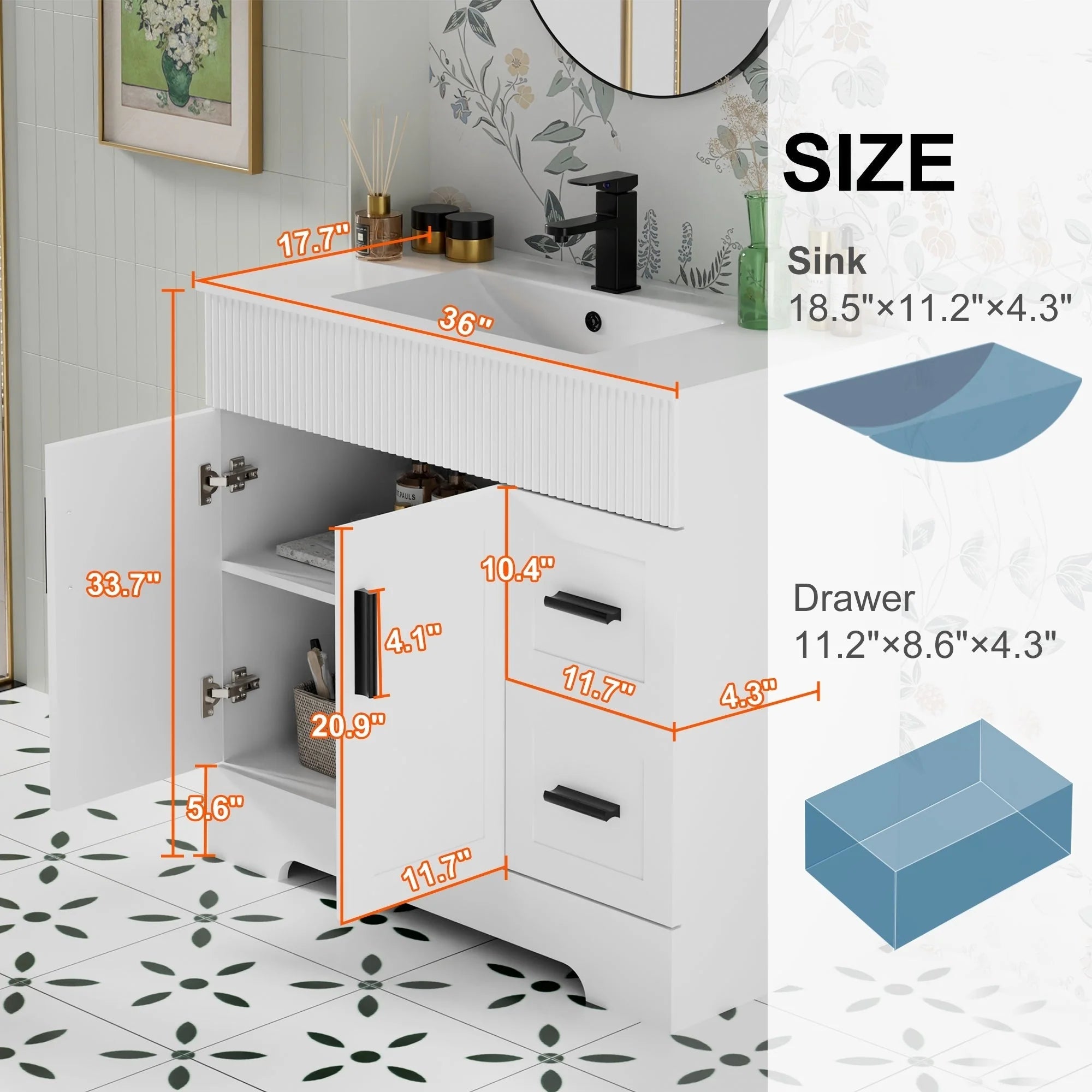 Ensemble meuble-lavabo Wavy Line 30/36/48 avec lavabo et robinet