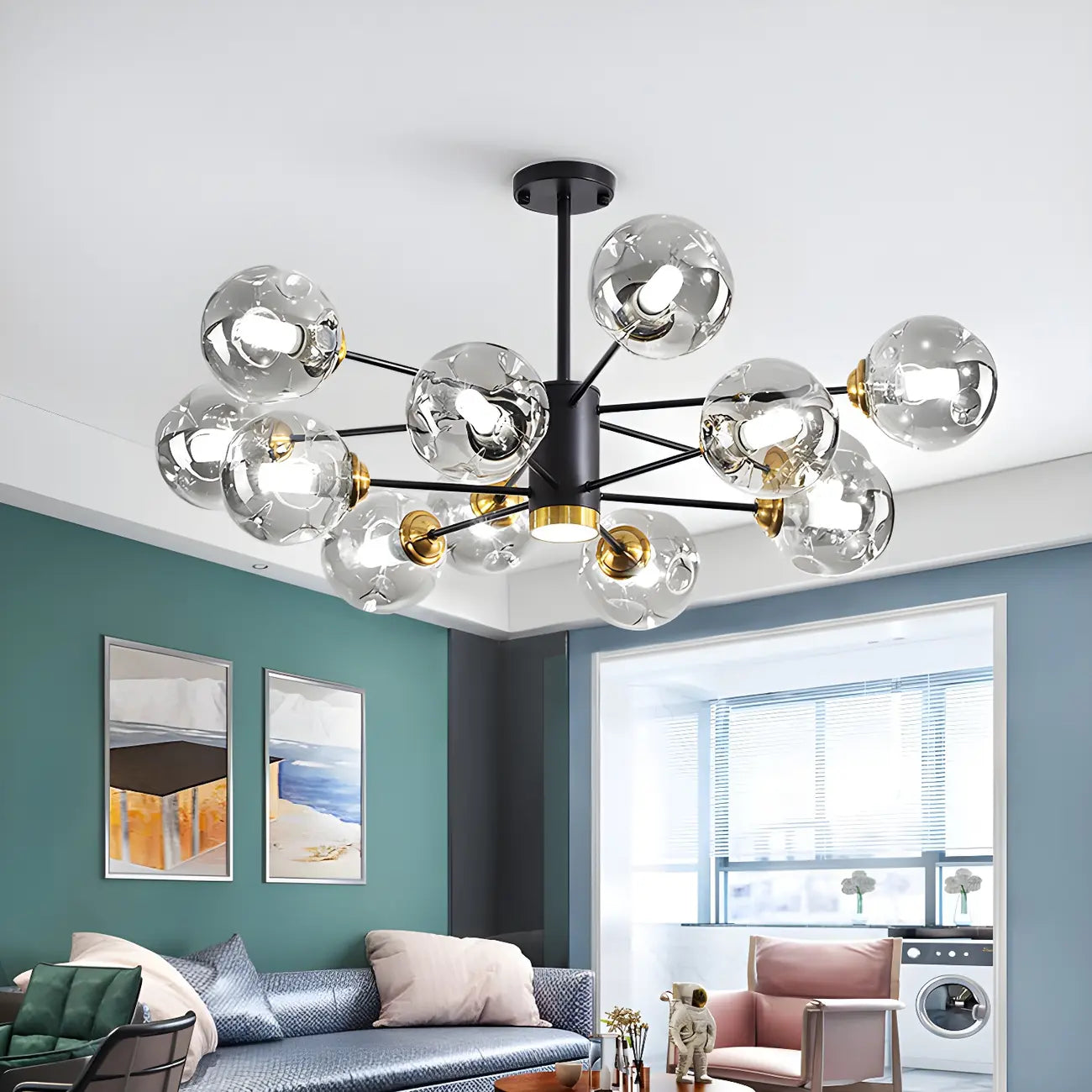Lustre Sputnik moderne en cristal de verre et LED
