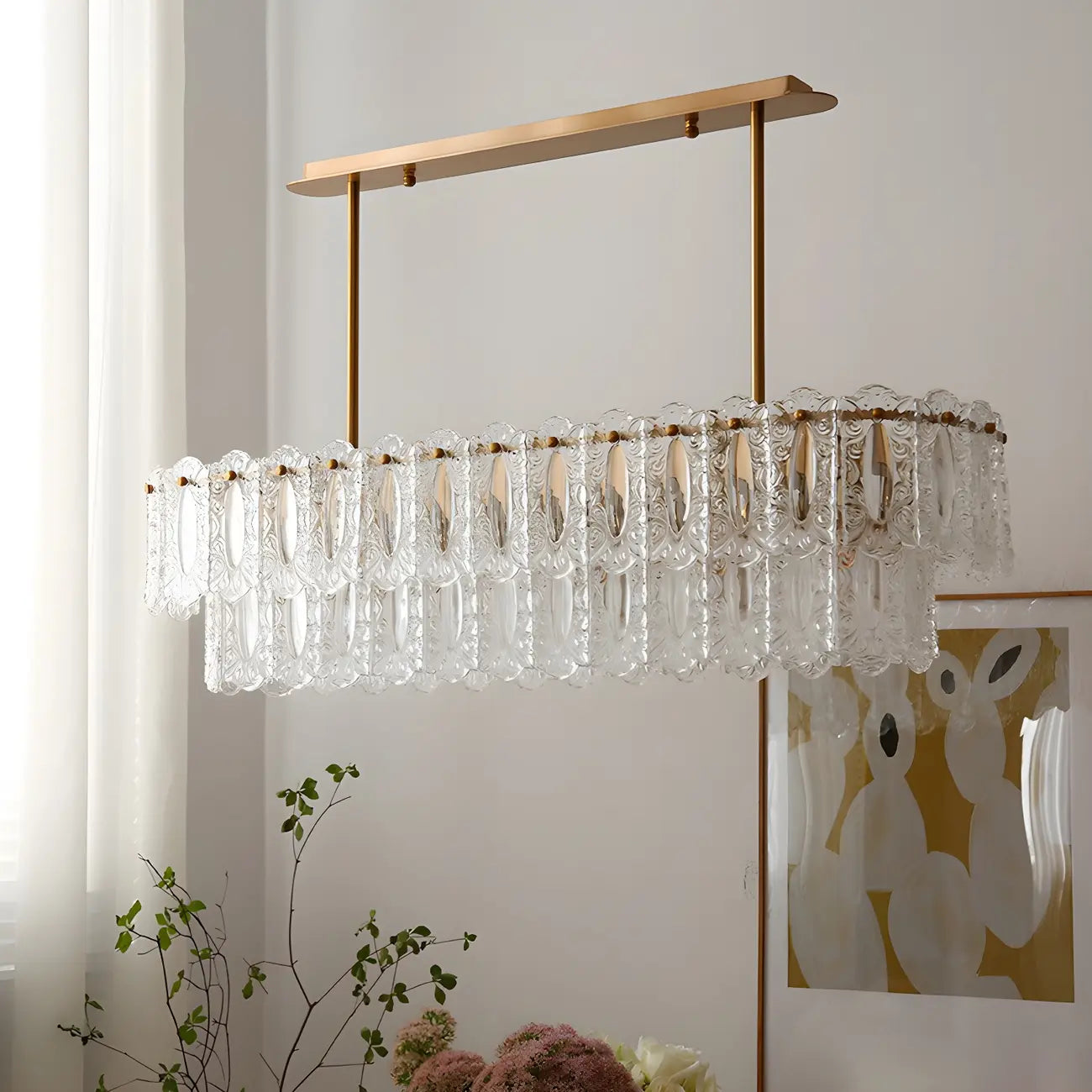 Suspension moderne en laiton et verre pour îlot de cuisine