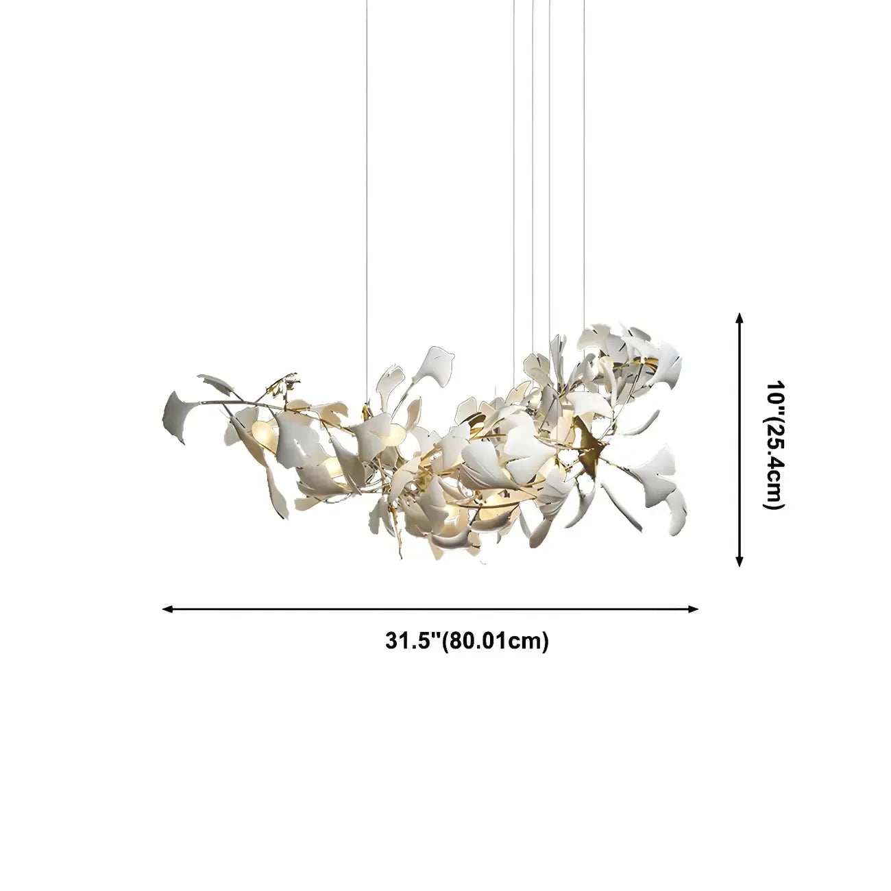 Salle à manger avec lustre moderne blanc inspiré des feuilles