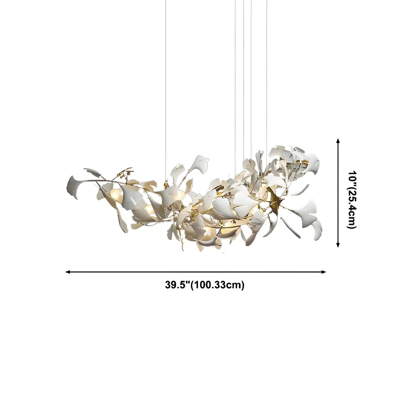 Salle à manger avec lustre moderne blanc inspiré des feuilles