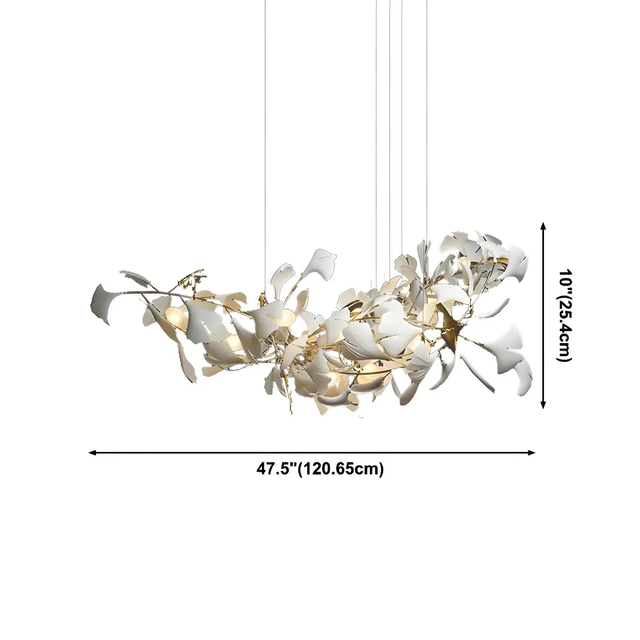Salle à manger avec lustre moderne blanc inspiré des feuilles