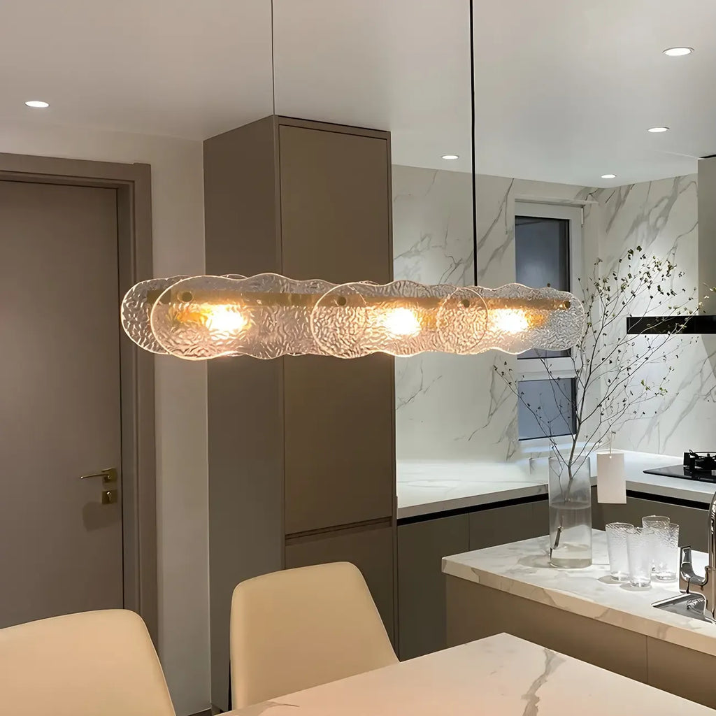 Lampada a sospensione lineare regolabile dorata in vetro per cucine