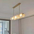 Lampada a sospensione lineare regolabile dorata in vetro per cucine