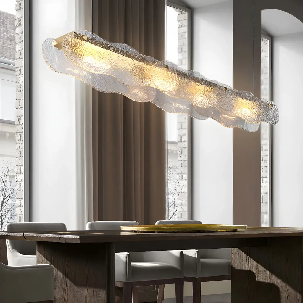 Lampada a sospensione lineare regolabile dorata in vetro per cucine