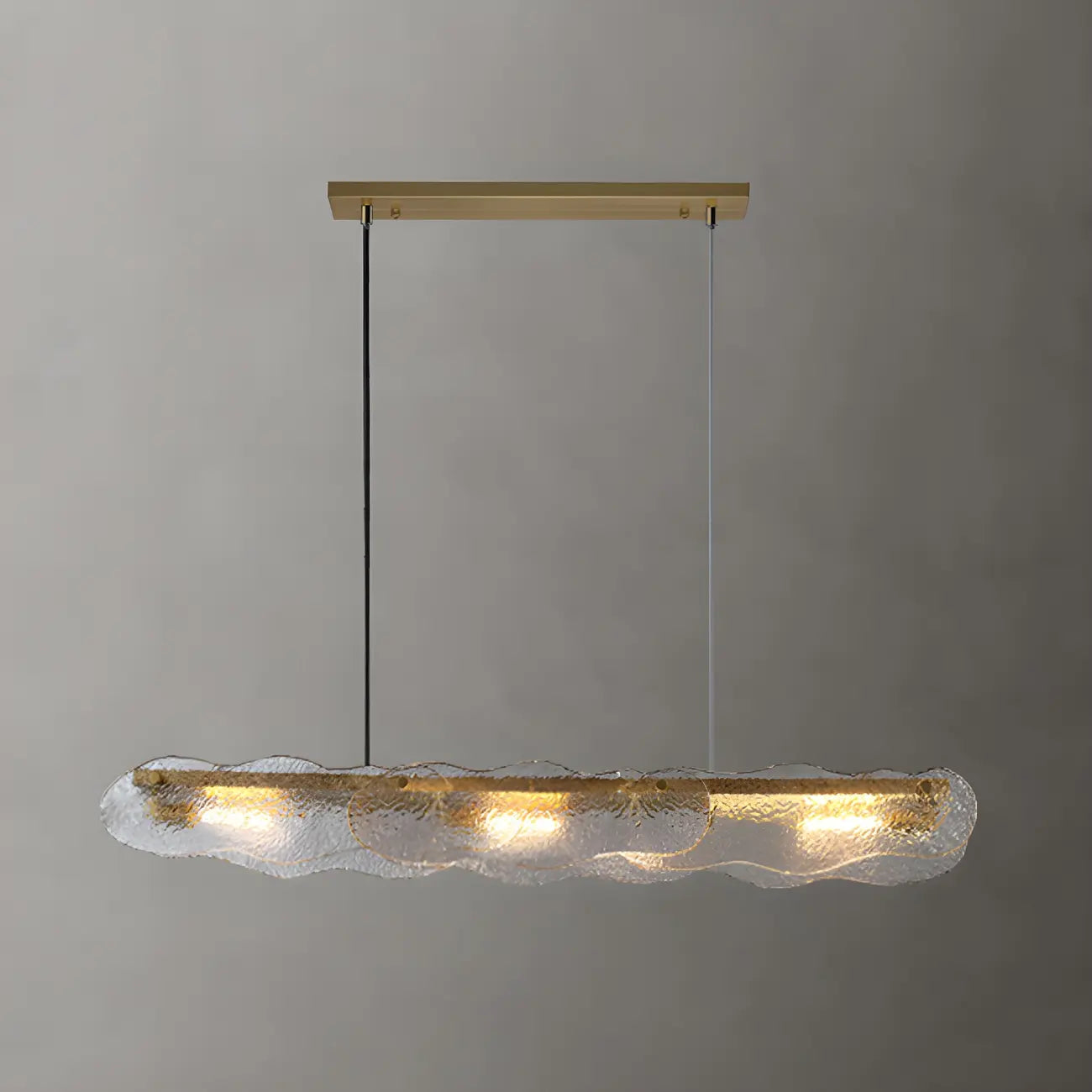 Lampada a sospensione lineare regolabile dorata in vetro per cucine