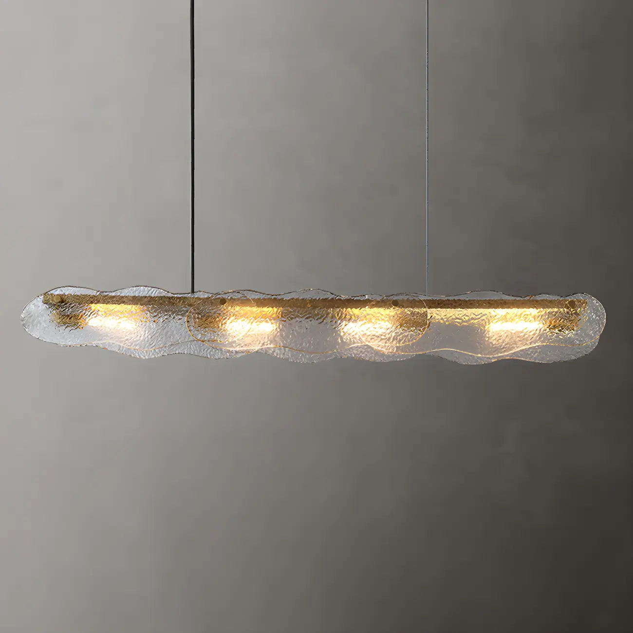 Lampada a sospensione lineare regolabile dorata in vetro per cucine